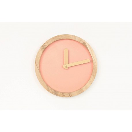 Laikrodis - Medinis Apvalus Laikrodis (Rožinė dirbtinė  Oda)