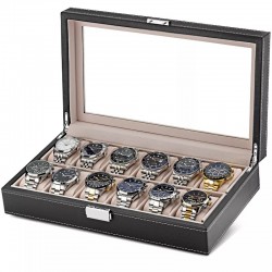 Watch storage box Black wood / Velour 12