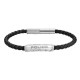 Police Warren Black Leather With Stainless Steel Wing Logo Gents Bracelet PEAGB0033601